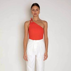 THE RANGE ALLOY Rib Tied One Shoulder Tank, Small